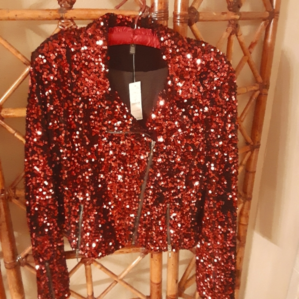 Red sequin moto jacket